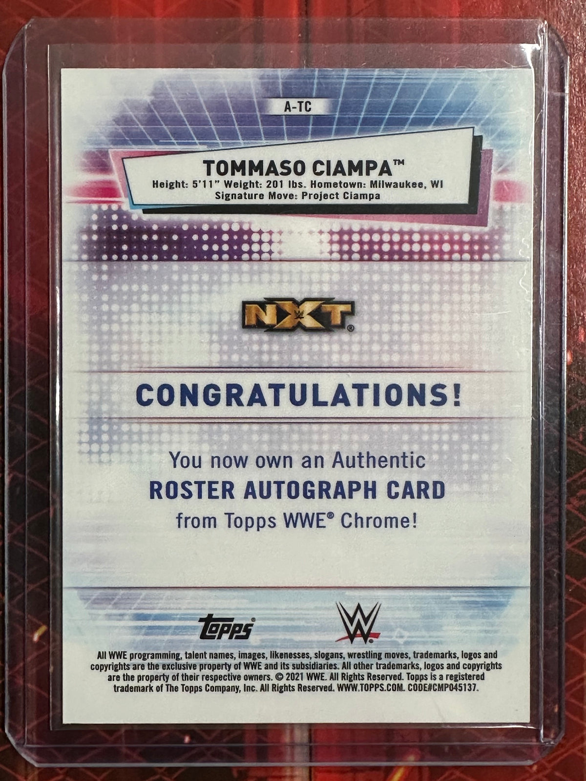 WWE Topps Chrome 2021 - Authentic Autographs - Tommaso Ciampa (Numerata 05/99)