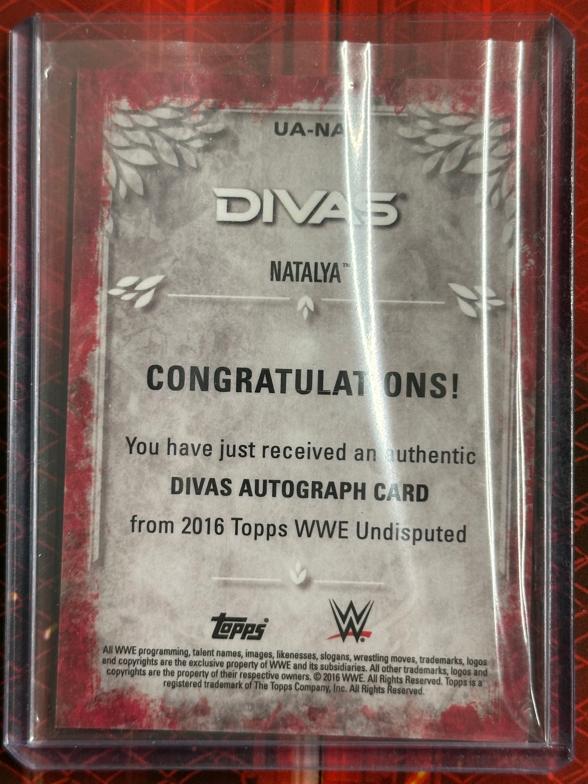 WWE Topps 2016 - Authentic Autographs - Natalya (Numerata 016/299)