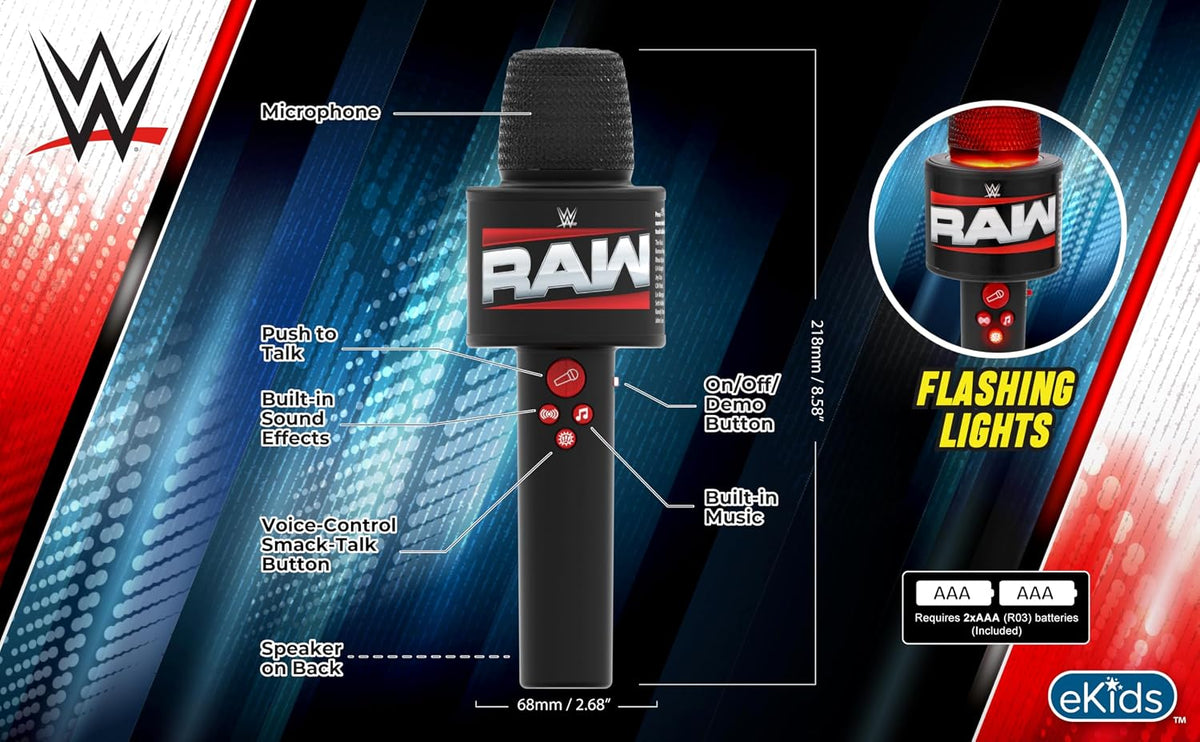 eKids WWE Smack Talk (Microfono giocattolo con effetti sonori e più di 75 frasi di oltre 20 Superstar WWE)