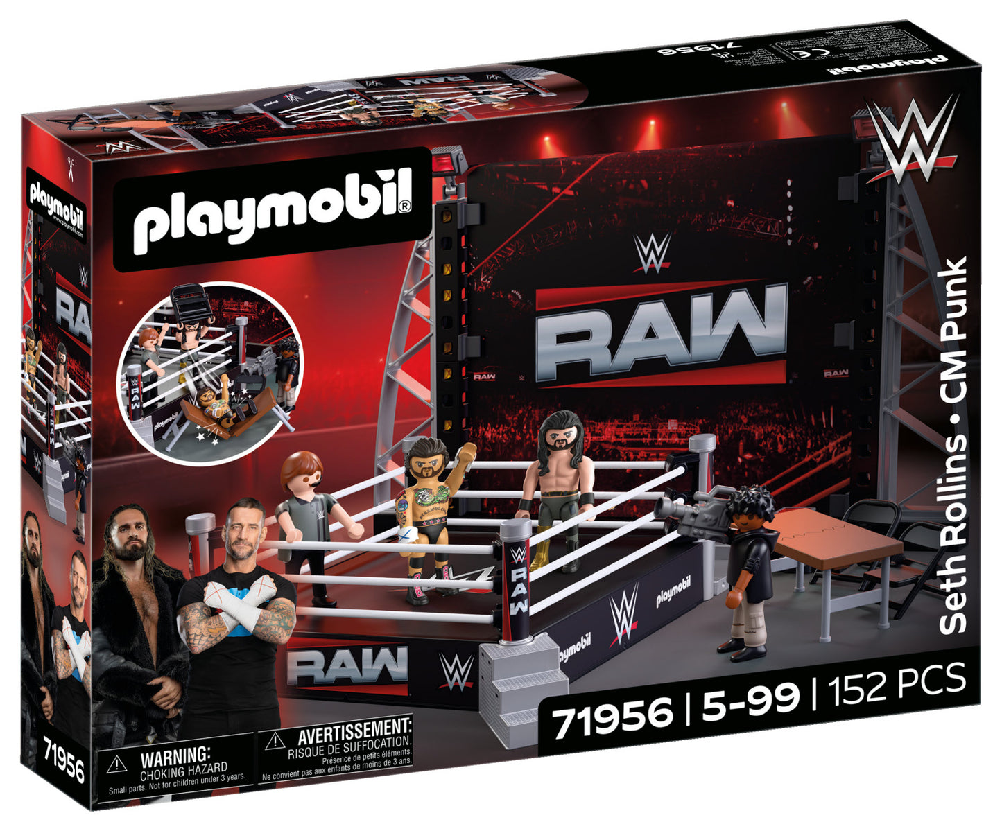 WWE Playmobil 2026 - Ring Raw + Seth Rollins + CM Punk + Arbitro + Cameraman + Accessori