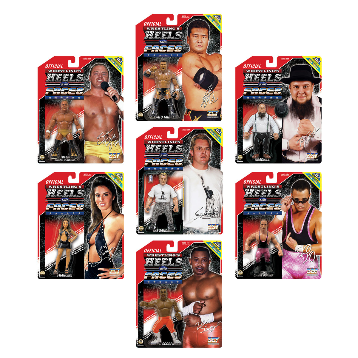 Zombie Sailor Wrestling's Heels & Faces Series 6 - Set of 7 (Shane Douglas + Sandman + 2 Cold Scorpio + Masato Tanaka + Francine + Roadkill + Danny Doring) *PREORDER NOVEMBER 2026*