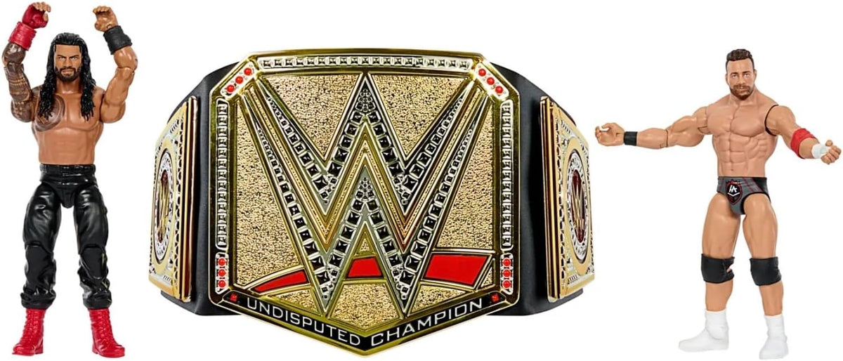 WWE Championship Rivals: Cintura giocattolo WWE Undisputed + Action Figure Main Event di Roman Reigns e LA Knight