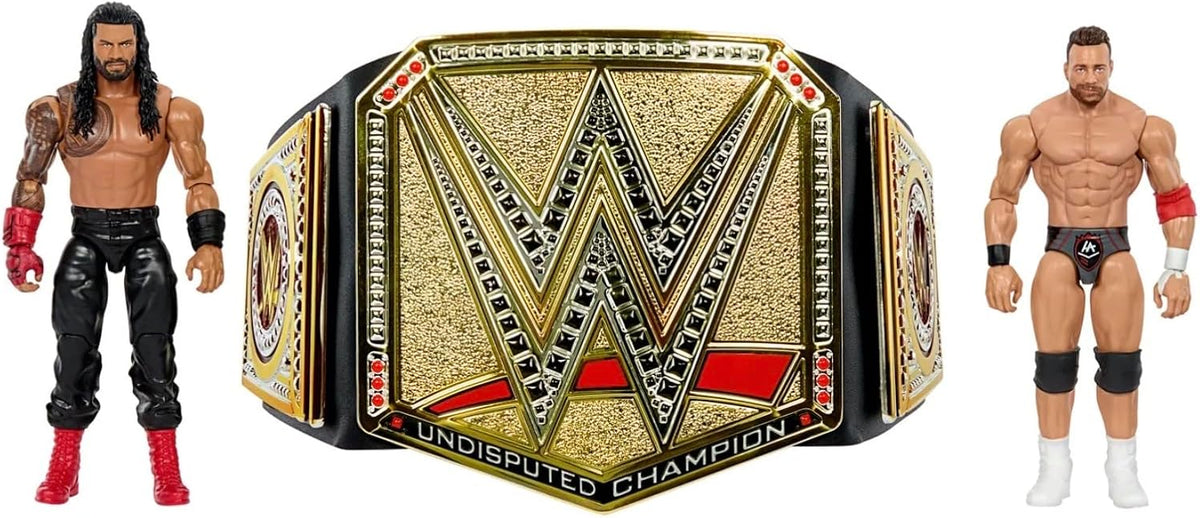 WWE Championship Rivals: Cintura giocattolo WWE Undisputed + Action Figure Main Event di Roman Reigns e LA Knight
