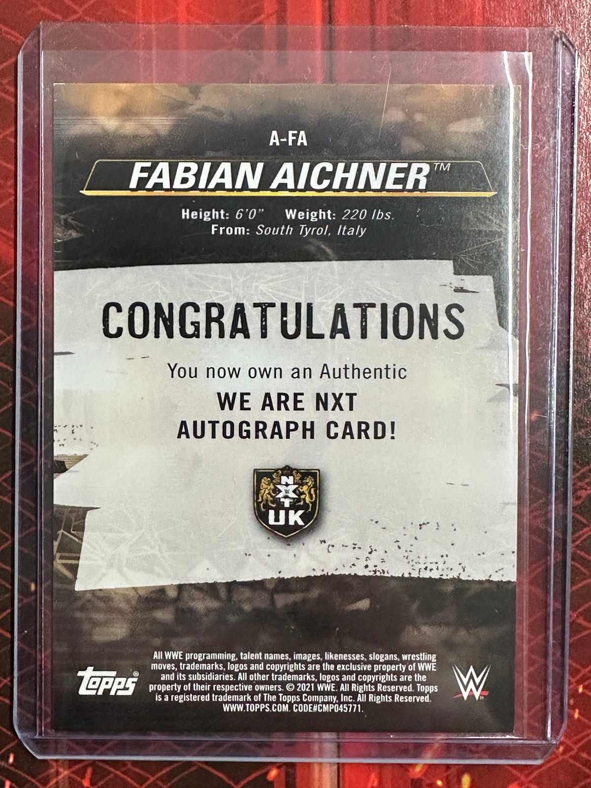 WWE Topps 2021 - Authentic Autographs - Fabian Aichner (Numerata 105/250)