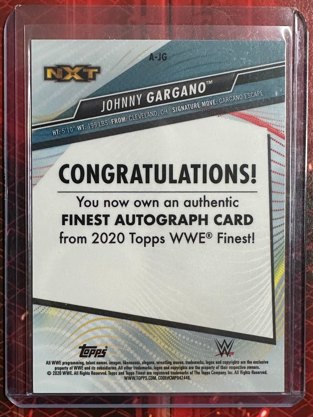 WWE Topps Finest 2020 - Finest Autographs - Johnny Gargano (Numerata 08/99)