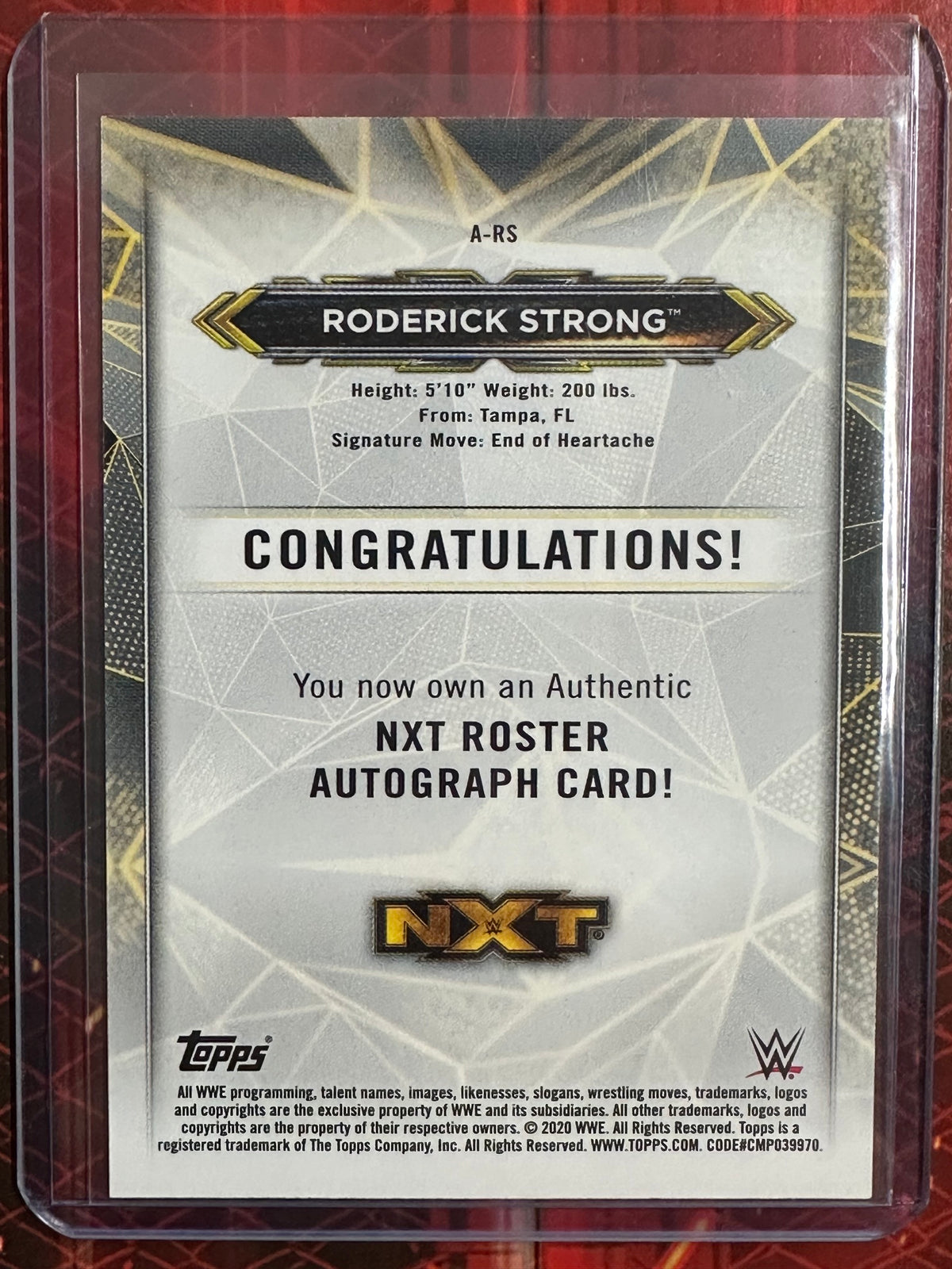 WWE Topps 2020 - Authentic Autographs - Roderick Strong