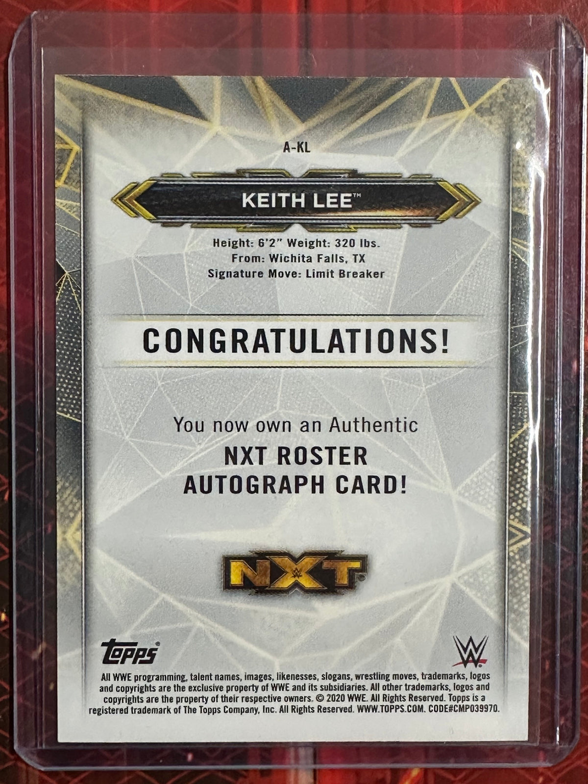 WWE Topps 2020 - Authentic Autographs - Keith Lee (Numerata 92/99)