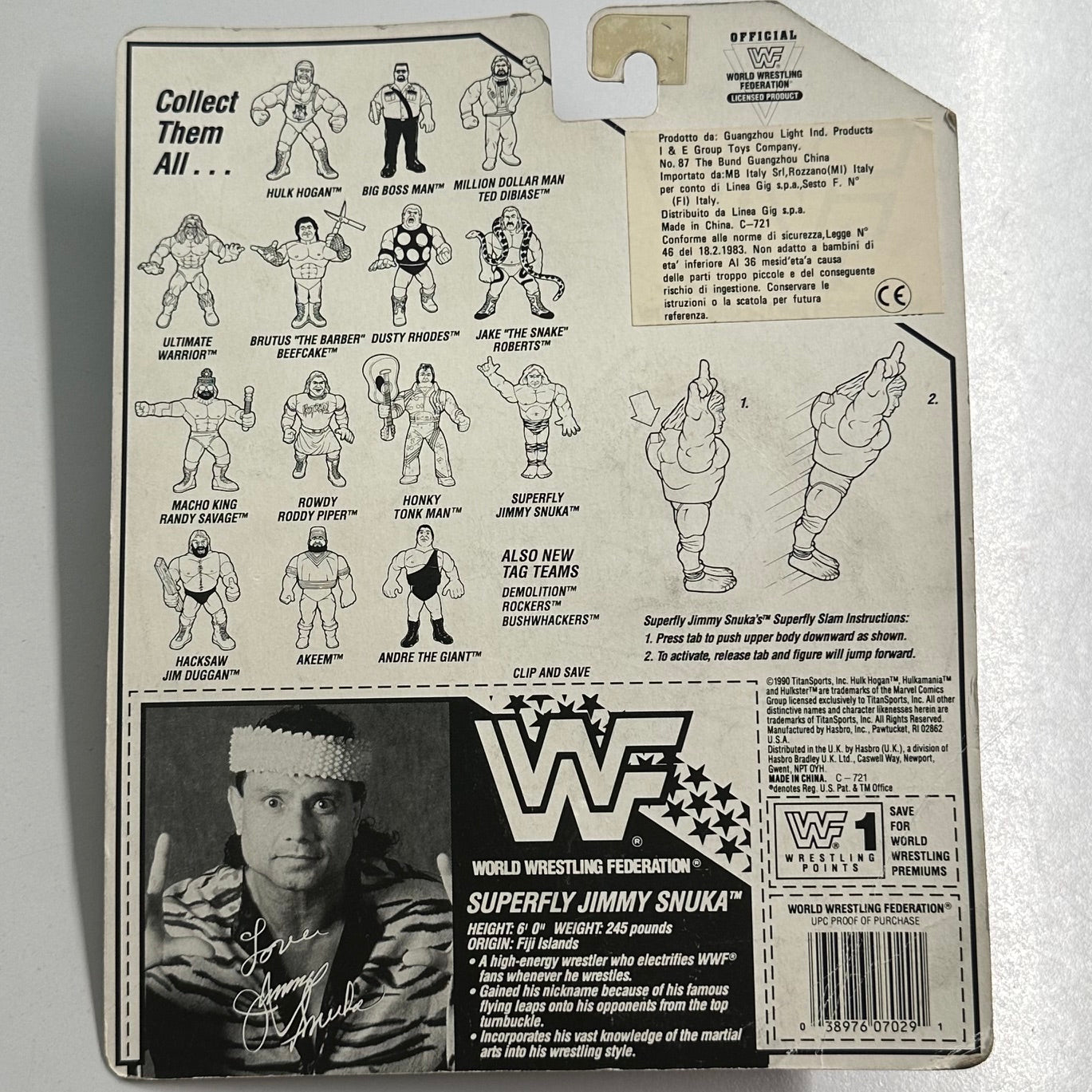 WWF Hasbro MOC - Superfly Jimmy Snuka - English Card (Italian Import)