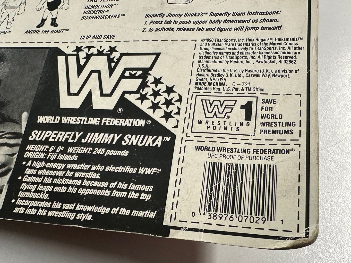 WWF Hasbro MOC - Superfly Jimmy Snuka - English Card (Italian Import)