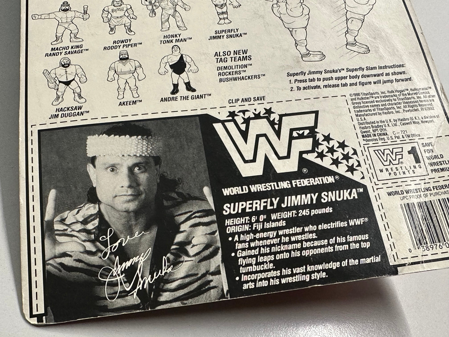 WWF Hasbro MOC - Superfly Jimmy Snuka - English Card (Italian Import)