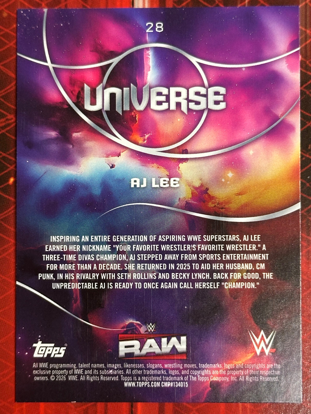 WWE Universe 2026 Nr. 28 AJ Lee (Nummeriert 62/99)