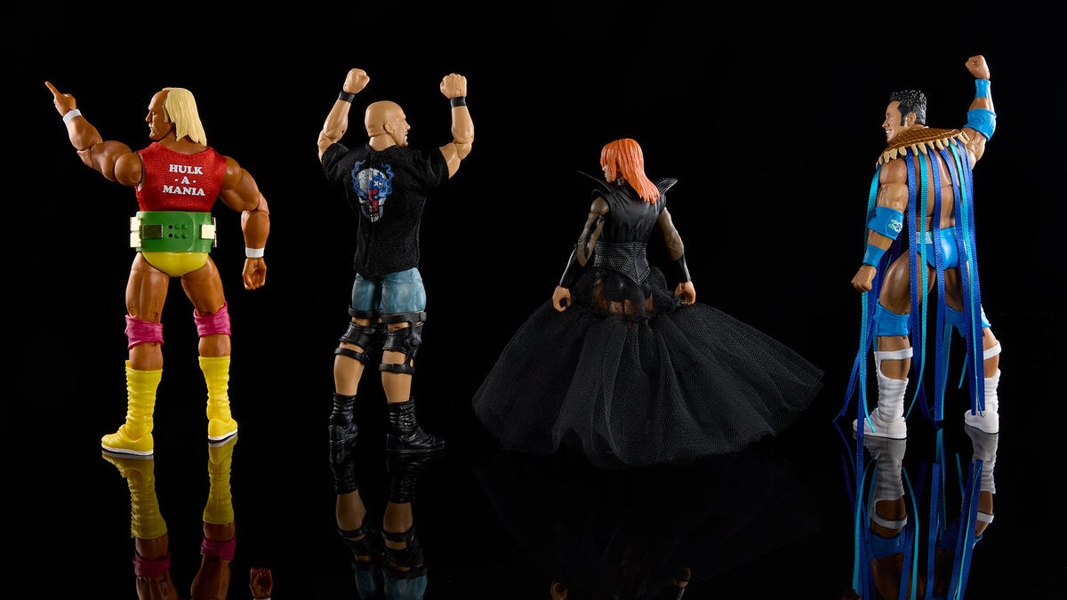 WWE Elite 60 Anniversary 4-Pack - Hulk Hogan + Rocky Maivia + Steve Austin + Becky Lynch (Vedi le foto)