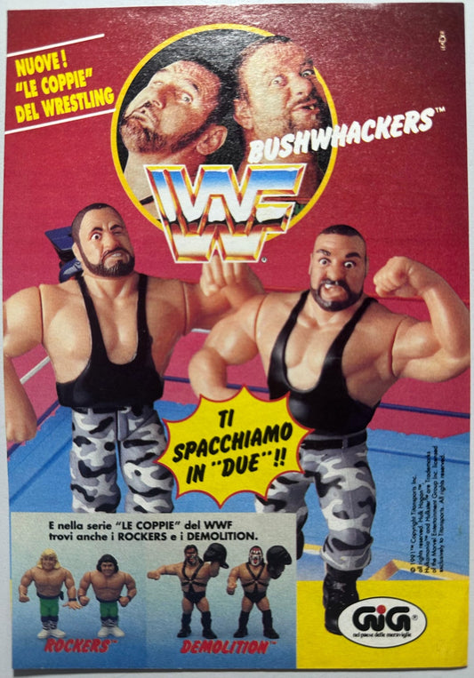 Pubblicità originale 1991 *13x18cm* WWF Hasbro - The Bushwhackers (Ritaglio originale da "Topolino")