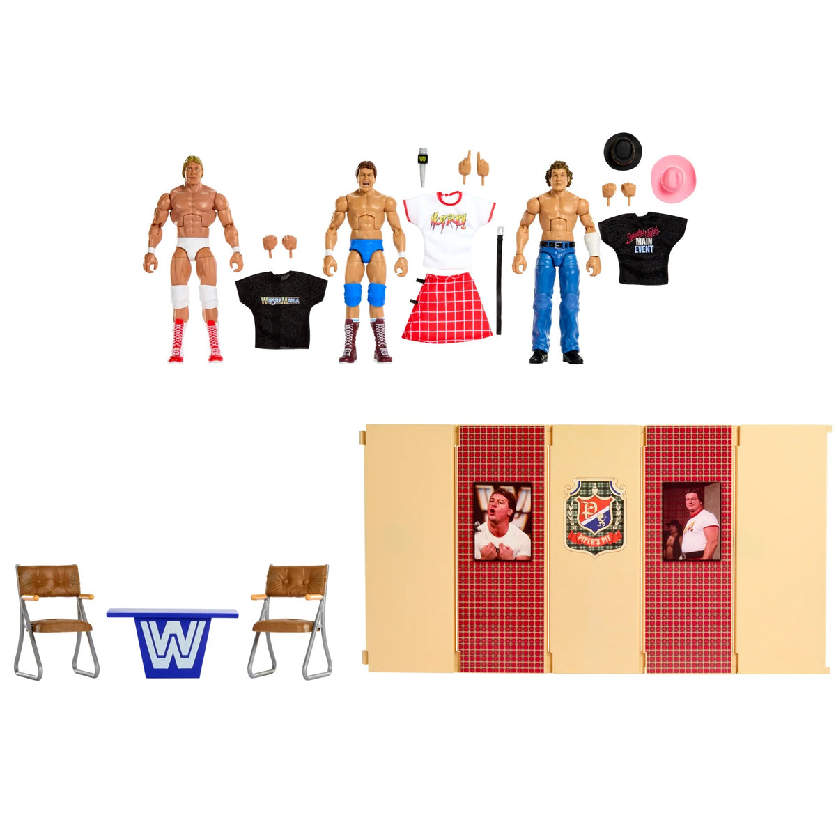WWE Elite Piper's Pit 3-Pack: Cowboy Bob Orton + Mr. Wonderful Paul Orndorff + Rowdy Roddy Piper (Online Exclusive) *DMG*